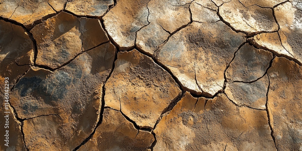 Close up detail showcasing the cracked soil mud pattern, highlighting the effects of desertification. This image emphasizes the intricate mud pattern resulting from desertification processes. Close up detail showcasing the cracked soil mud pattern, highlighting the effects of desertification. This image emphasizes the intricate mud pattern resulting from desertification processes.