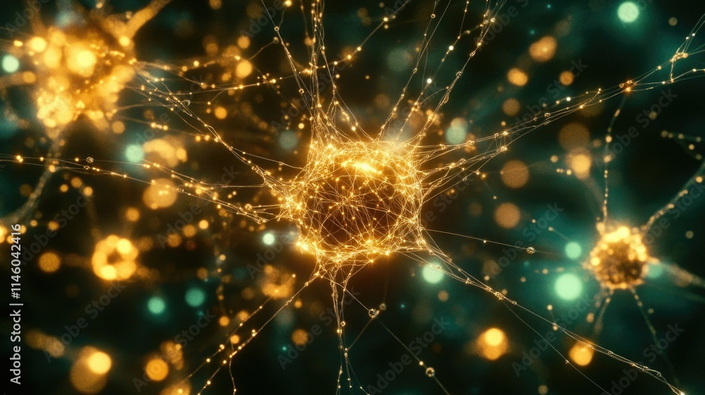 Obraz premium Vivid Digital Illustration of a Cosmic Scene with Neurons