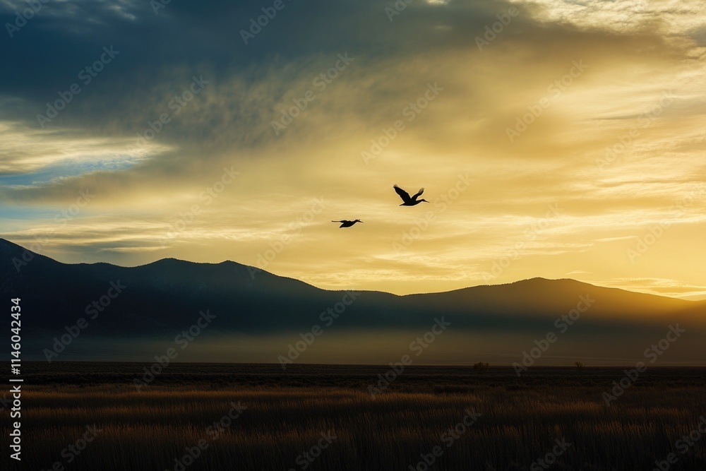 Aerial view of birds soaring above a green meadow, perfect for nature-themed projects Aerial view of birds soaring above a green meadow, perfect for nature-themed projects