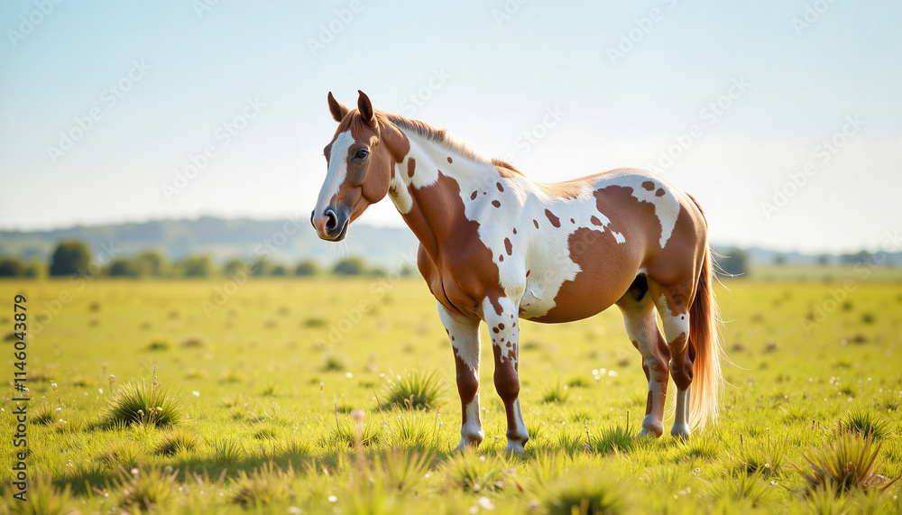 Appaloosa horse standing in an open meadow during daytime with distinctive spotted coat Appaloosa horse standing in an open meadow during daytime with distinctive spotted coat