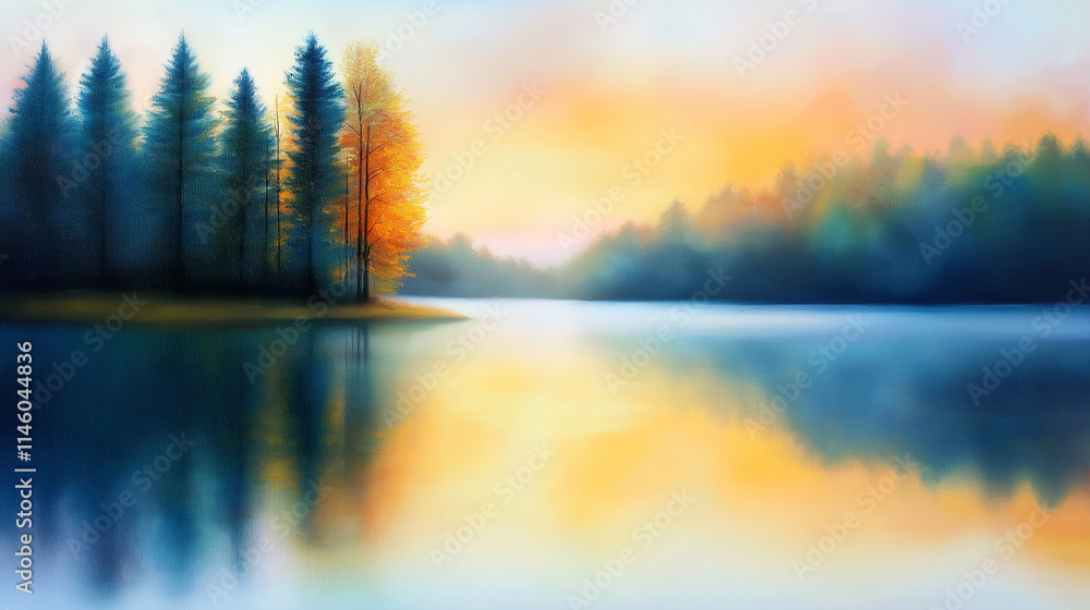A pastel lake surrounded by trees glowing in soft evening light , imagine oil painting, impressionist style, landscape, golden hour A pastel lake surrounded by trees glowing in soft evening light , imagine oil painting, impressionist style, landscape, golden hour