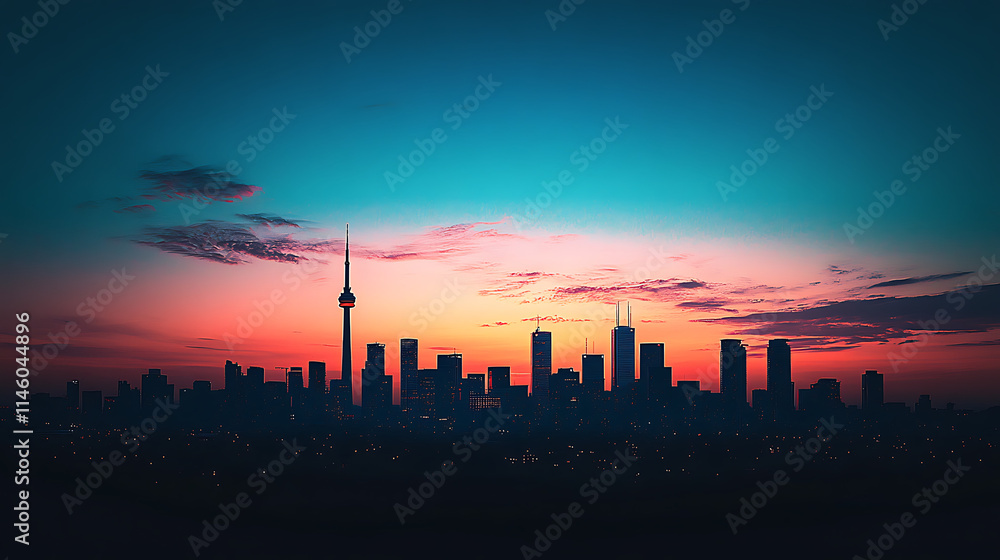 Minimalist Urban Skyline with Pastel Sky