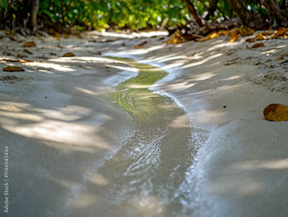 Fototapeta premium Elongated Water Trail on Sandy Shore