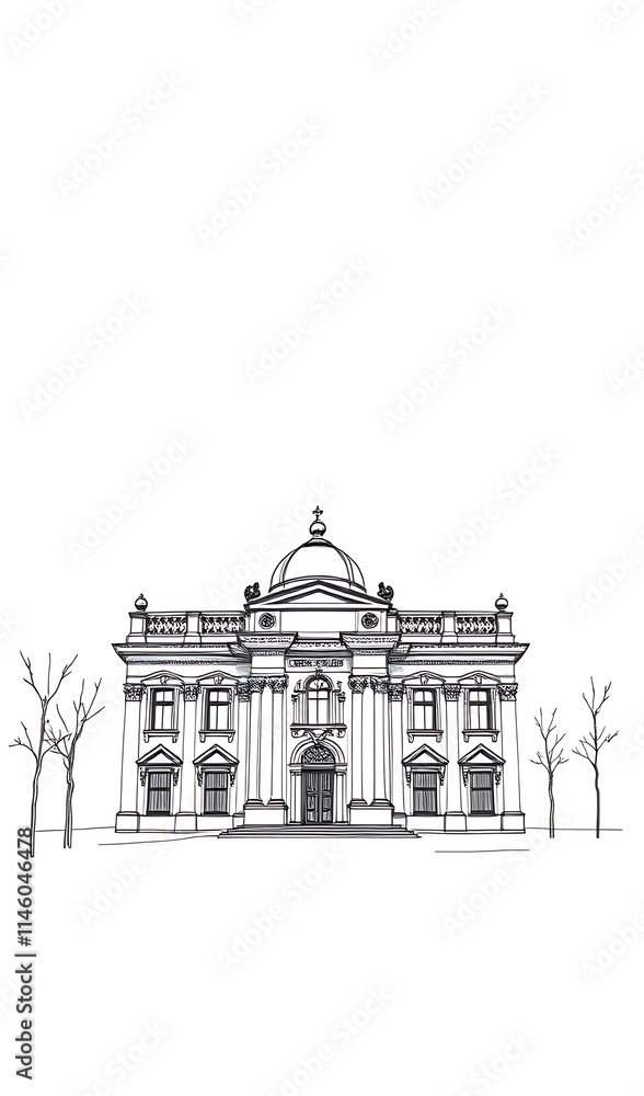 Elegant Hand-Drawn Building Sketch. AI Generated Elegant Hand-Drawn Building Sketch. AI Generated
