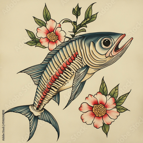 Marlin tattoo flash illustration photo