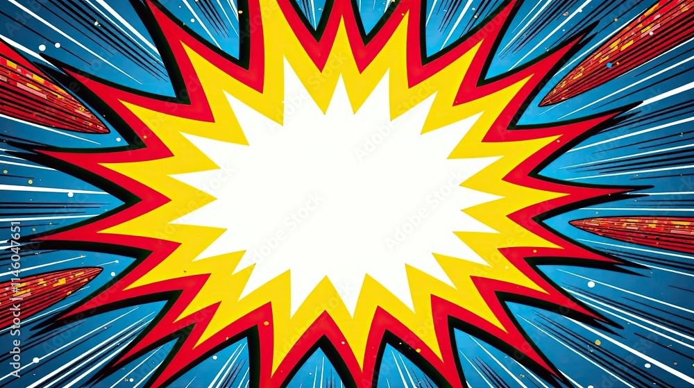 Fototapeta premium Dynamic Comic Book Style Explosion with Central Blank Space Ideal for Text or Logos