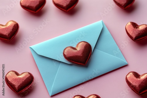 Wallpaper Mural A romantic gift idea - blue envelope with a heart-shaped symbol and surrounded by chocolate treats Torontodigital.ca