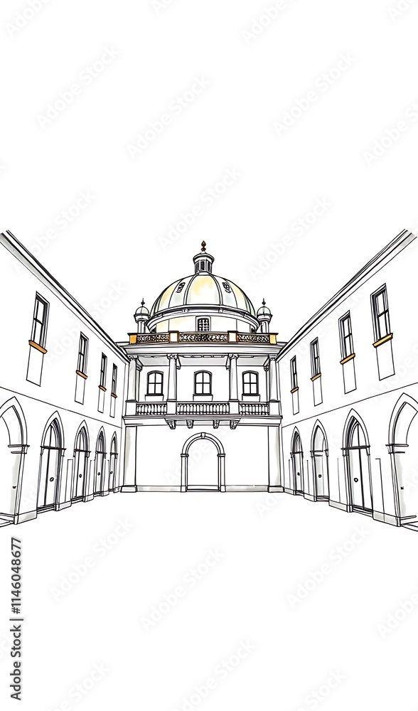 Elegant Classic Building: Detailed Line Art Illustration. AI Generated Elegant Classic Building: Detailed Line Art Illustration. AI Generated