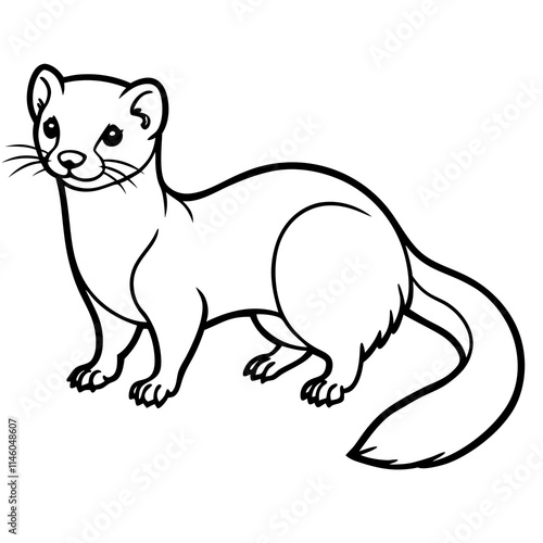 Cute Weasel Silhouette line art  black vector illustration
