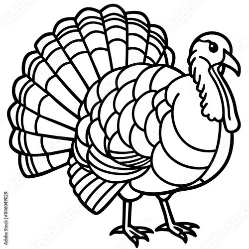 Cute Turkey Silhouette line art  black vector illustration photo