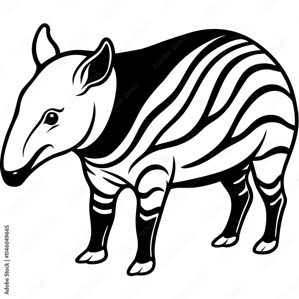 Cute Tapir Silhouette line art black vector illustration Cute Tapir Silhouette line art black vector illustration