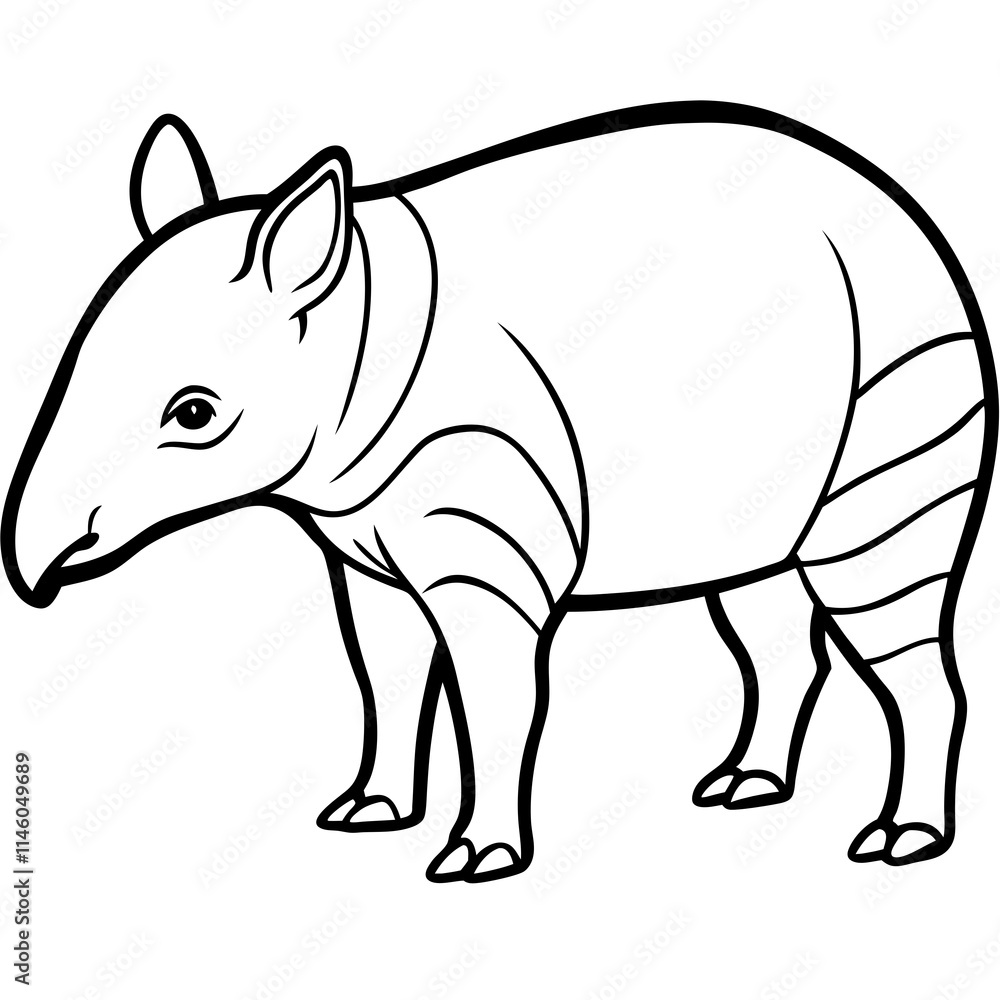 Fototapeta premium Cute Tapir Silhouette line art black vector illustration
