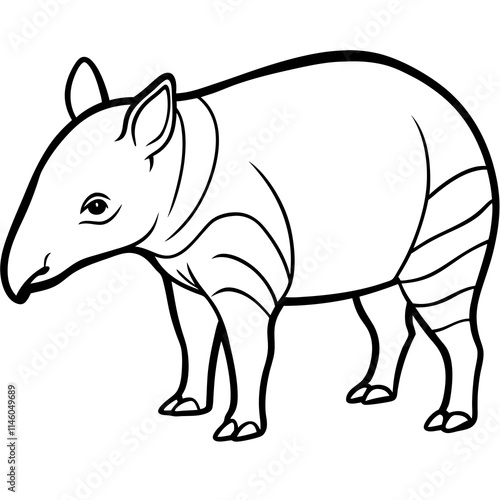 Cute Tapir Silhouette line art  black vector illustration