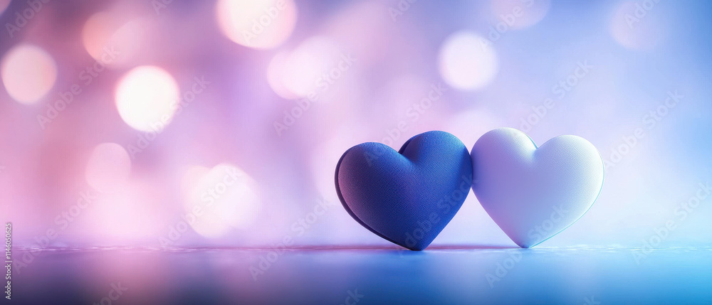 Two hearts blending together in soft, dreamy background Two hearts blending together in soft, dreamy background