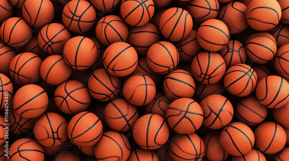 A Pile of Basketballs: Orange Spheres, Close-Up View of Many Basketballs A Pile of Basketballs: Orange Spheres, Close-Up View of Many Basketballs