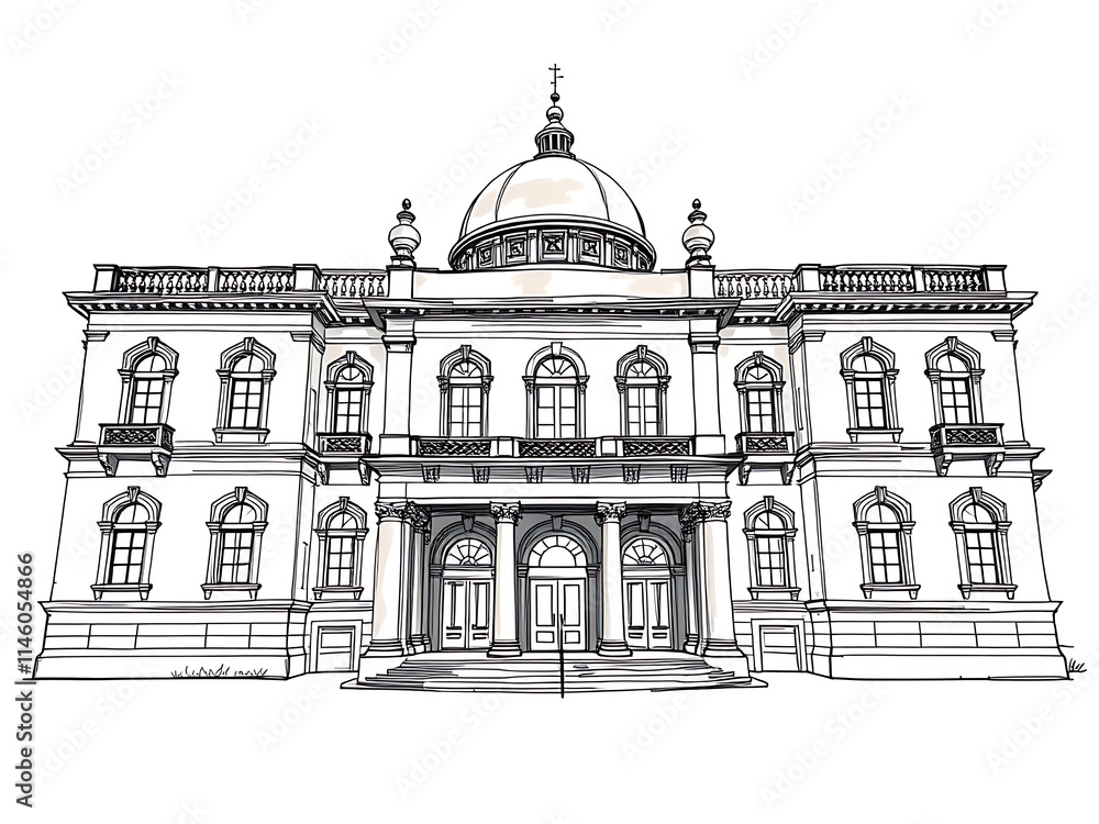 Elegant Hand-Drawn Sketch: Grand Building Illustration. AI Generated Elegant Hand-Drawn Sketch: Grand Building Illustration. AI Generated