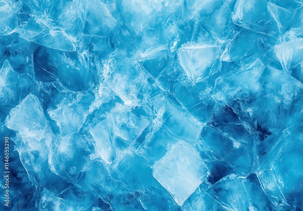 Close-Up View of Clear Ice Cubes with Intricate Water Patterns and Blue Tones, Perfect for Refreshing Beverage Backgrounds and Cool Climate Concepts Close-Up View of Clear Ice Cubes with Intricate Water Patterns and Blue Tones, Perfect for Refreshing Beverage Backgrounds and Cool Climate Concepts