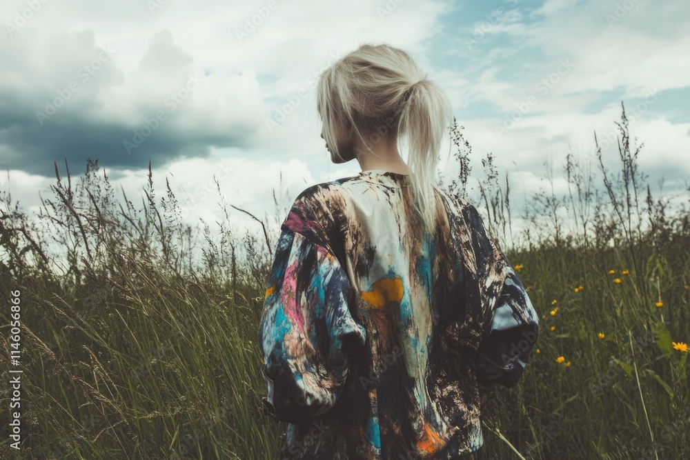 A person standing in a field of tall grass A person standing in a field of tall grass