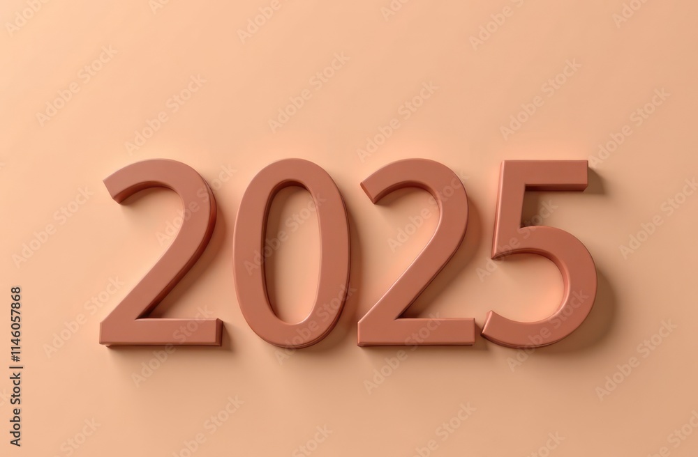 number 2025 in mocha mousse tones on beige background, color of the year. minimalist modern design, trend number 2025 in mocha mousse tones on beige background, color of the year. minimalist modern design, trend