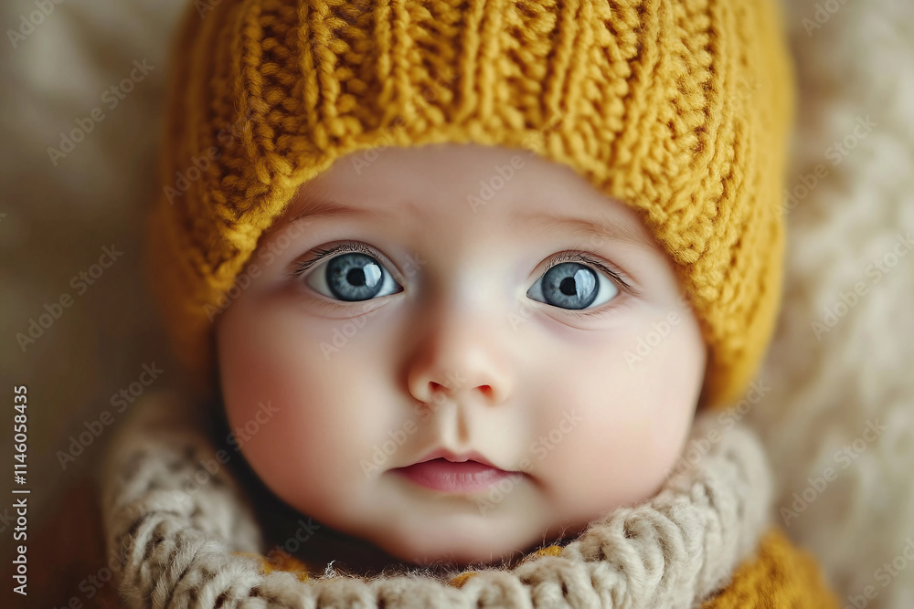 Generative AI image of a sleeping newborn baby in a cozy knitted outfit during a serene photo shoot Generative AI image of a sleeping newborn baby in a cozy knitted outfit during a serene photo shoot