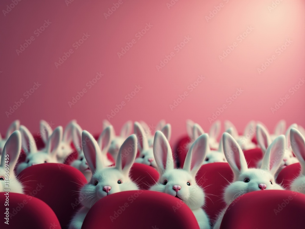 White rabbits watching a movie in a cinema White rabbits watching a movie in a cinema