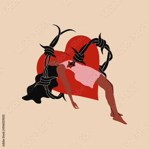 A girl with a broken heart. Anti Valentine's day concept. 