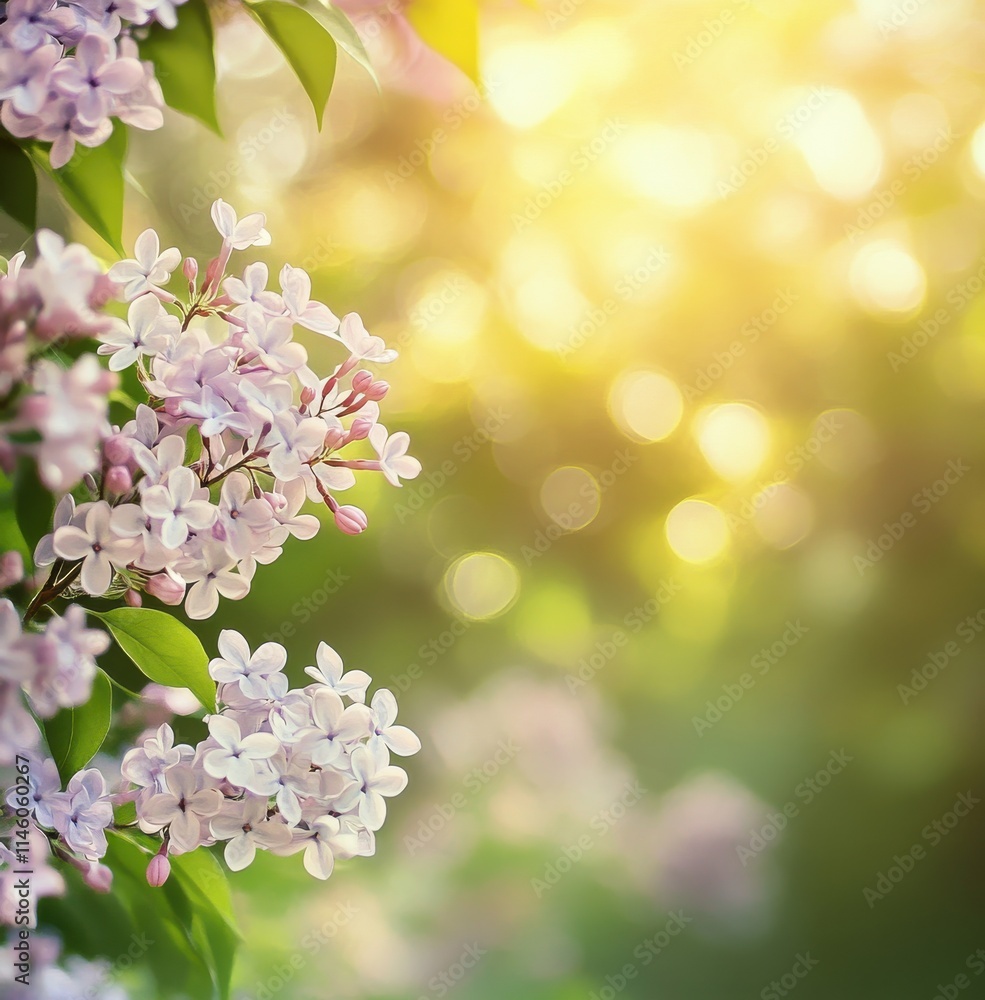 Delicate Lilac Blooms Bathed in Soft Golden Light, Creating a Serene and Dreamy Atmosphere in a Springtime Garden, Evoking Feelings of Peace and Renewal Delicate Lilac Blooms Bathed in Soft Golden Light, Creating a Serene and Dreamy Atmosphere in a Springtime Garden, Evoking Feelings of Peace and Renewal