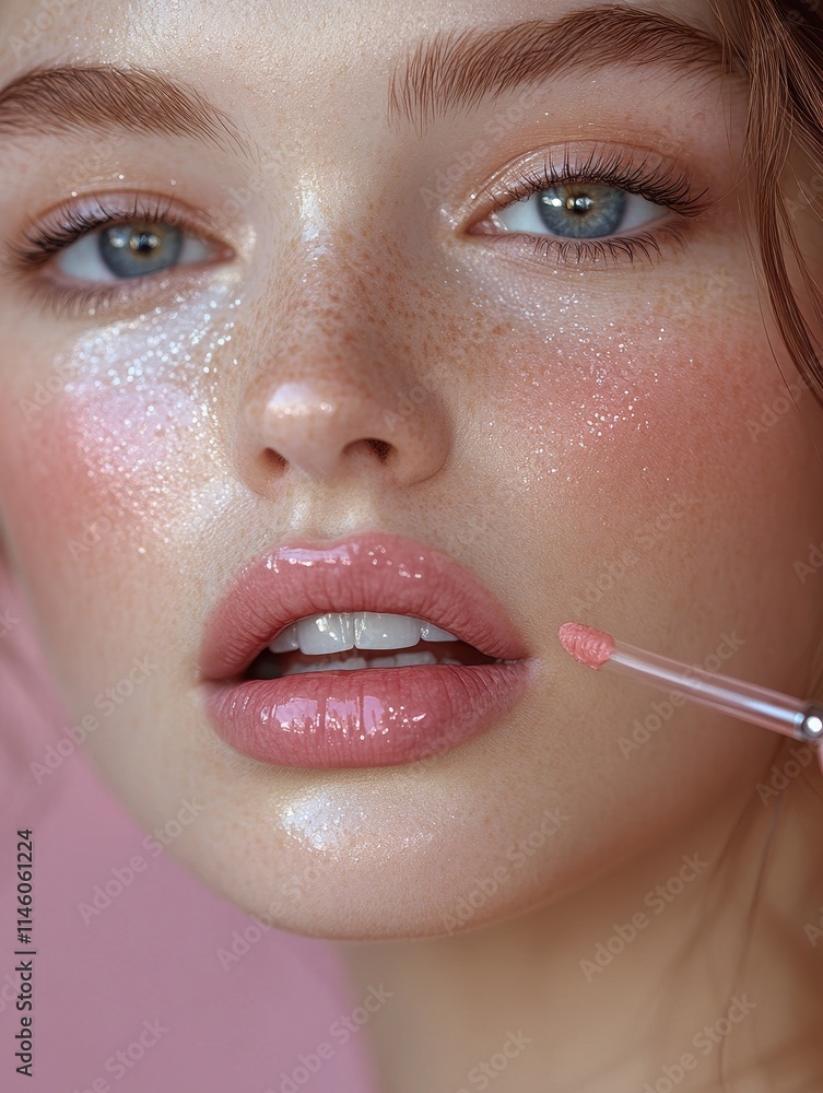 Naklejka premium Detailed Macro Photography of Lips with Subtle Lipstick Application