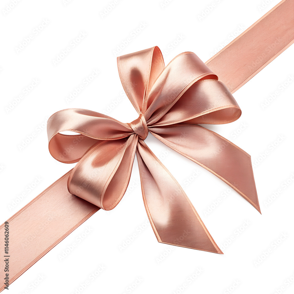 Fototapeta premium Rose golden ribbon bow, for gift wrapping and decoration, isolated on a transparent background ..