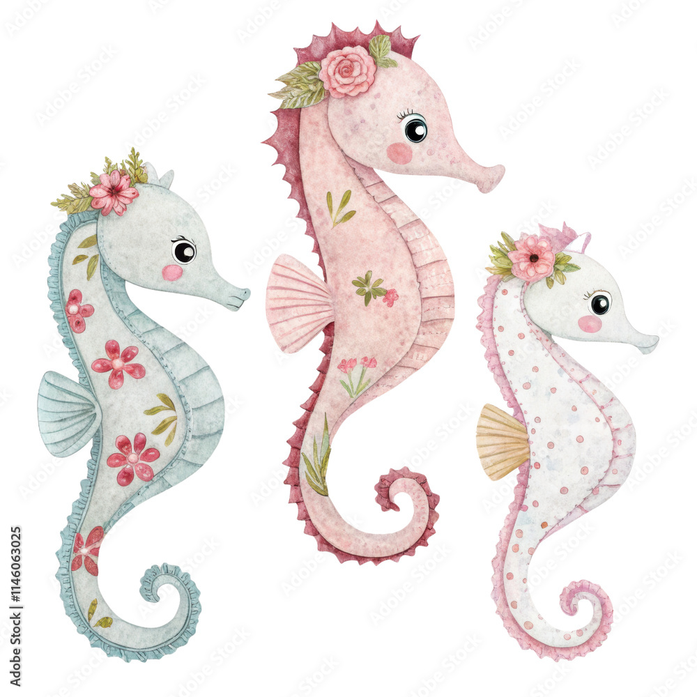 Cartoon seahorse with flower cute Cartoon seahorse with flower cute