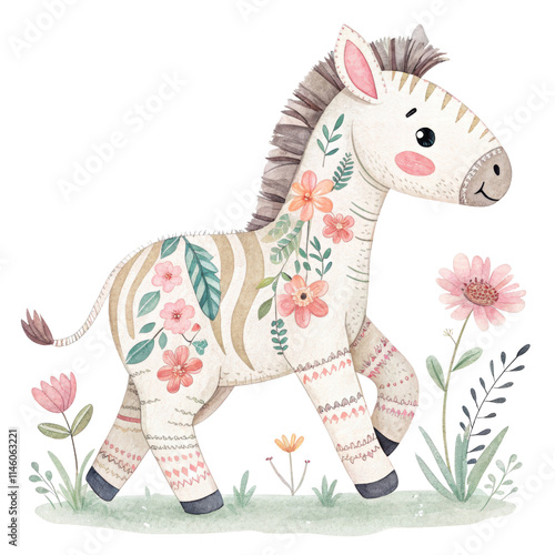 Cartoon donkey  with flower cute   photo