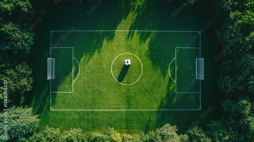 Aerial View of a Soccer Field Surrounded by Lush Green Trees Capturing the Essence of Outdoor Sports and Recreation for Enthusiasts and Fans Alike Aerial View of a Soccer Field Surrounded by Lush Green Trees Capturing the Essence of Outdoor Sports and Recreation for Enthusiasts and Fans Alike