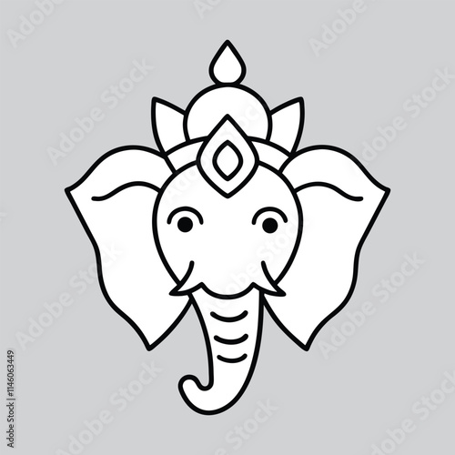 Stylized Ganesh God Line Drawing Sacred Icon Vector Illustration.