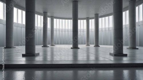 Modern Minimalist Architecture: A Hall of Grey Columns and Soft Light