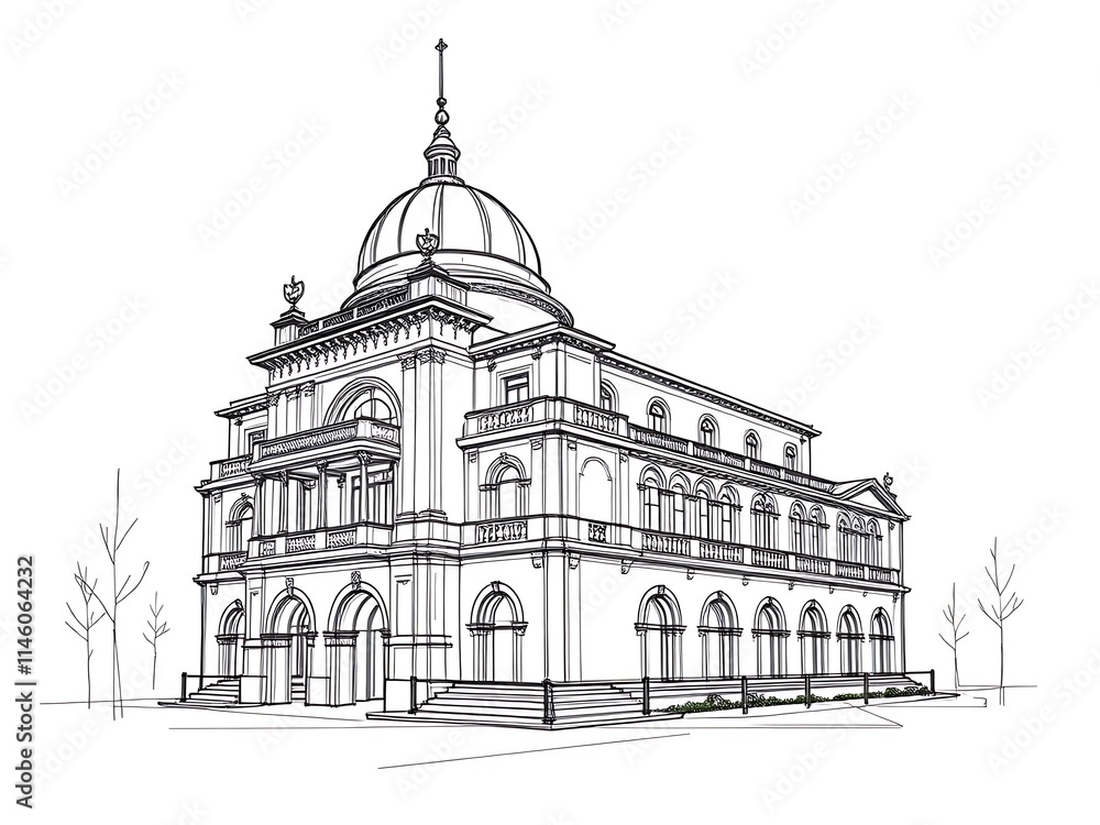 Elegant Building Line Drawing: Architectural Sketch. AI Generated Elegant Building Line Drawing: Architectural Sketch. AI Generated