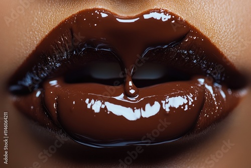 Close-Up of Liquid Chocolate Dripping Elegantly from Lips