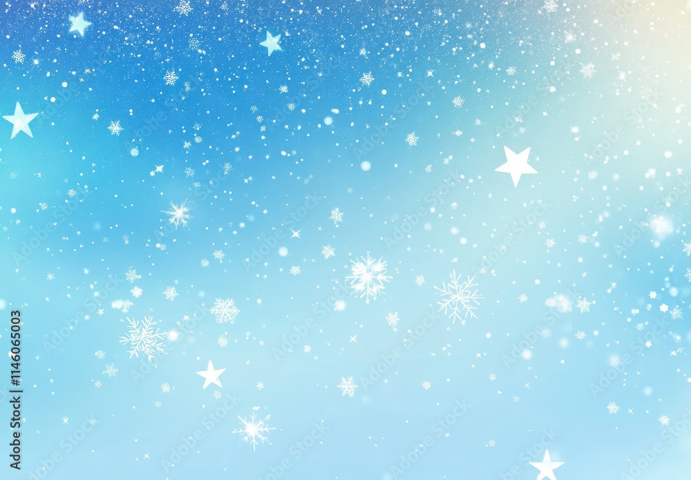 Fototapeta premium Enchanting Winter Wonderland with Snowflakes and Stars Sparkling Against a Gentle Blue Background for Holiday and Seasonal Themes