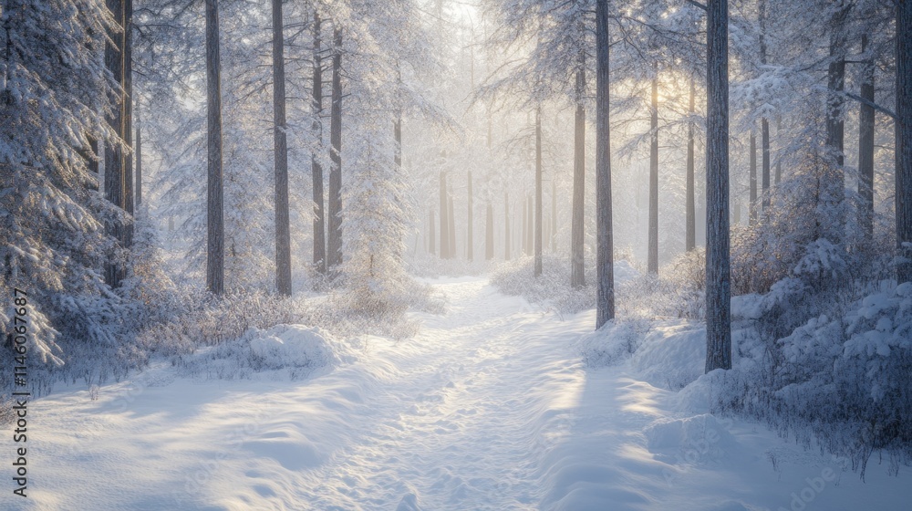 A Snow-Covered Forest with a Hidden Trail A Snow-Covered Forest with a Hidden Trail