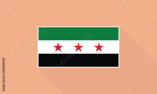 Syrian flag with long shadow. Vector background or banner template. Flat style