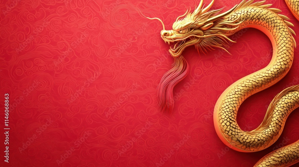 Obraz premium 2025 golden numbers, Chinese New Year atmosphere, red background with hanging lanterns and snake decorations.