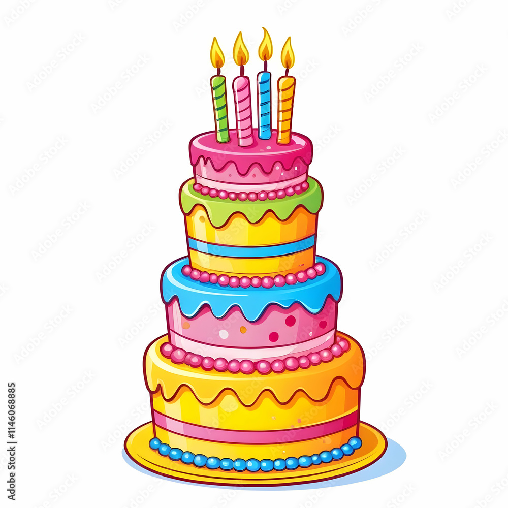 A Delightful Multi-Layered Birthday Cake with Colorful Candles A Delightful Multi-Layered Birthday Cake with Colorful Candles