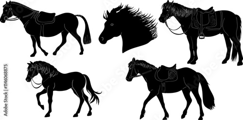 set of horses silhouettes