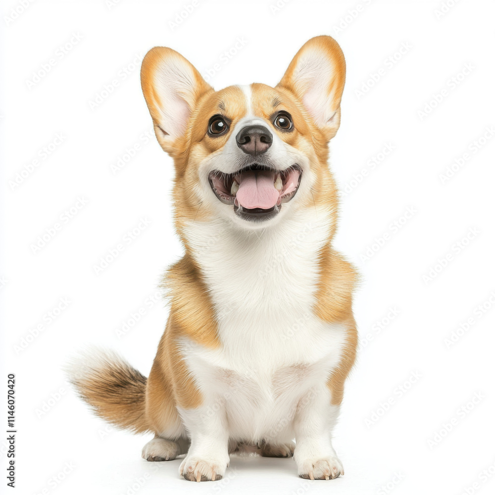 fluffy corgi with wagging tail and joyful expression, isolated on white fluffy corgi with wagging tail and joyful expression, isolated on white