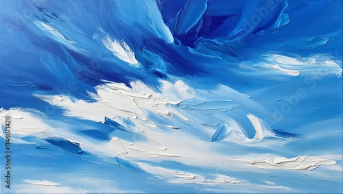 blue sky background Oil Painting. Brush Strokes Canvas Texture.