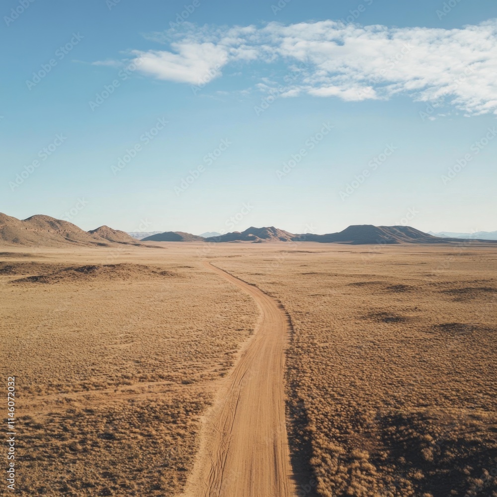 Desert Road Leading to Distant Mountains Under a Blue Sky Desert Road Leading to Distant Mountains Under a Blue Sky