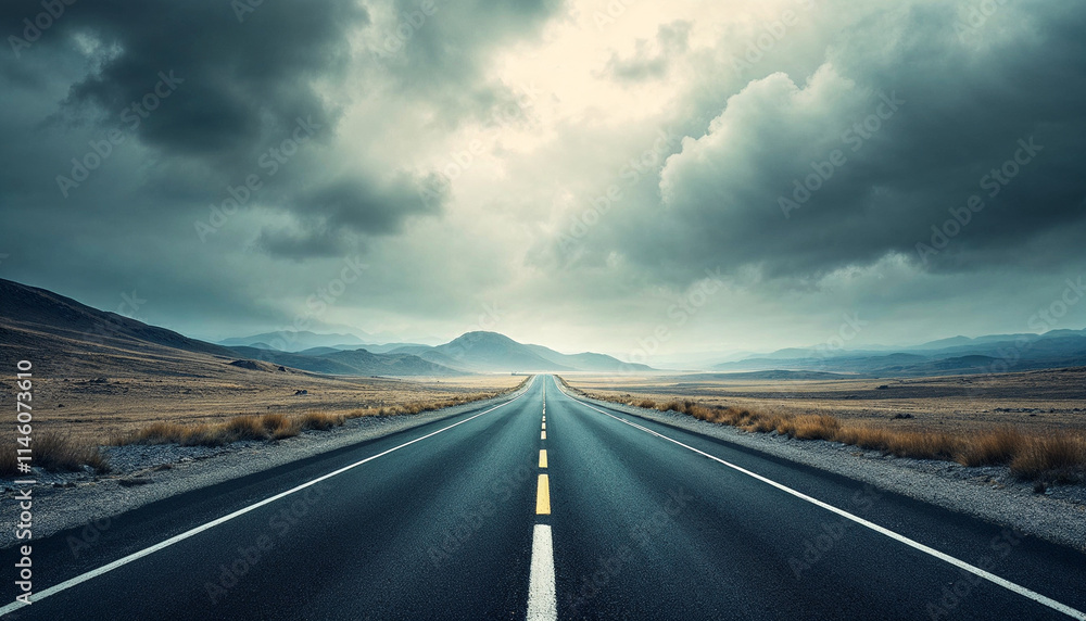 Fototapeta premium Empty road stretching into a stormy horizon