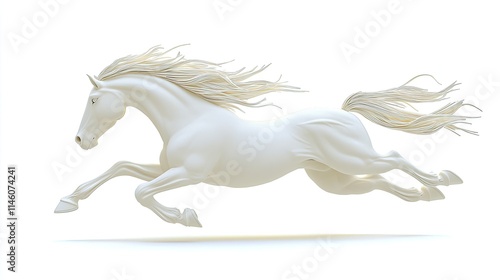 A stylized white horse galloping gracefully against a minimalistic background. photo