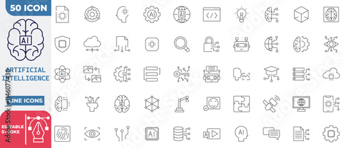 Artificial Intelligence Icon Collection Set. Containing Innovation technology, machine, robot, bot, brain, and more. Editable Stroke.