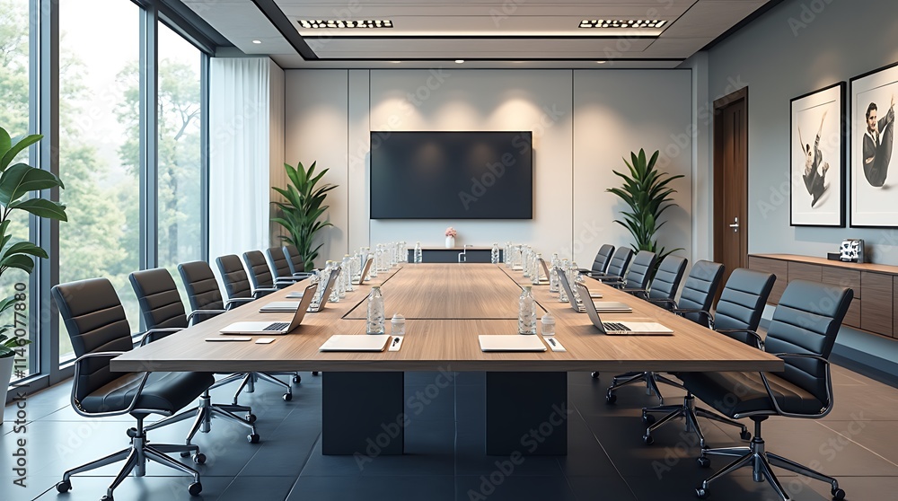 Modern Conference Room with Natural Light and Empty Table, Generative AI Modern Conference Room with Natural Light and Empty Table, Generative AI