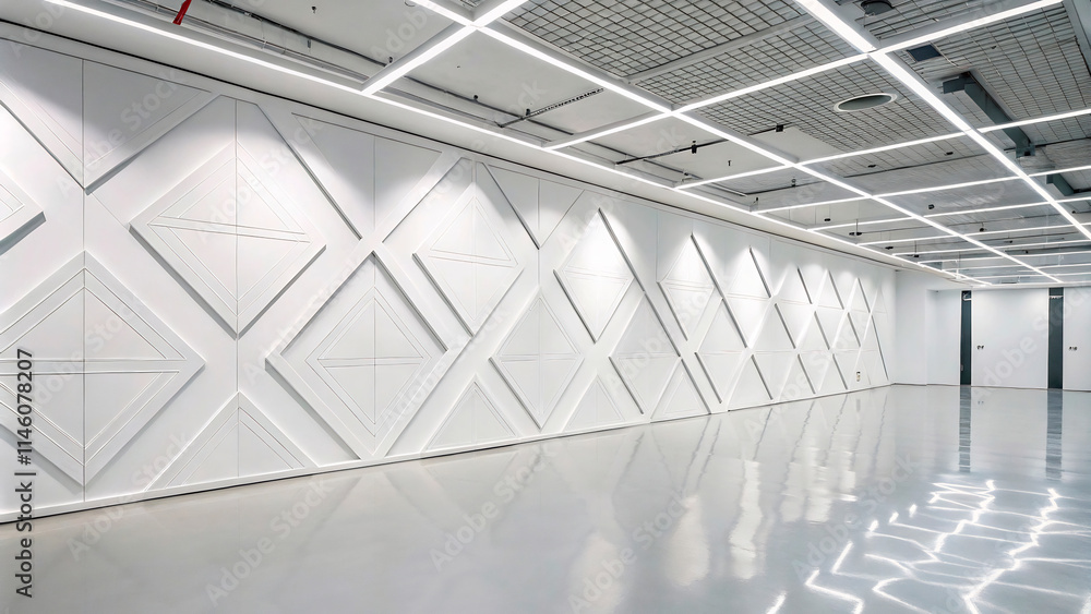 Obraz premium Modern interior of a bright, empty corridor with large windows and sleek architectural design